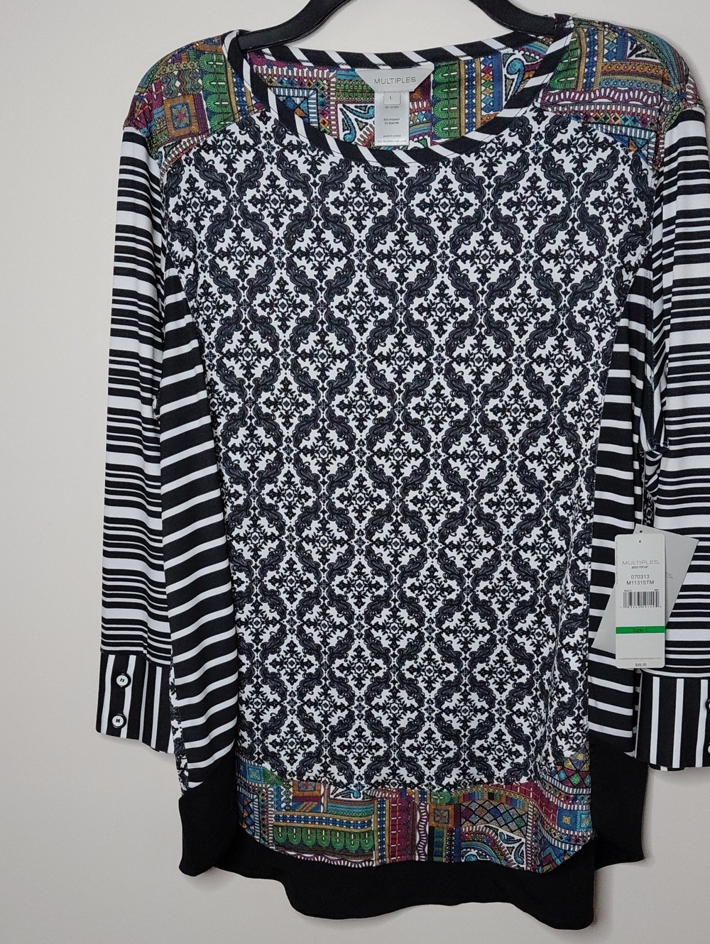 NWT MULTIPLES Mixed Pattern Pullover Top Sz L